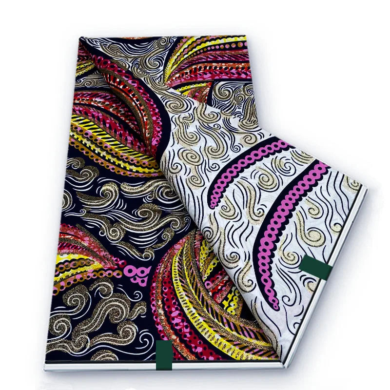2026 African Real Wax Fabric - 100% Cotton Soft Ankara Batik Gold Print