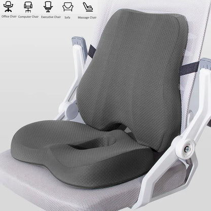 Memory Foam Seat Cushion & Waist Back Support Pillow Set – Orthopedic Ergonomic Coccyx & Lumbar Pad for Office Chair & Car