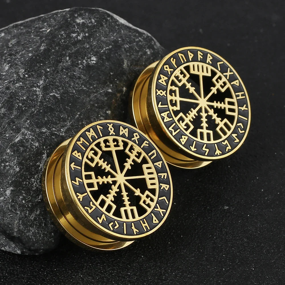 Casvort 2PCS Stainless Steel Ear Gauges – Viking Rune Plugs, Tunnels, Expanders for Piercing Jewelry