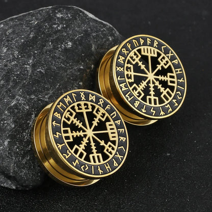 Casvort 2PCS Stainless Steel Ear Gauges – Viking Rune Plugs, Tunnels, Expanders for Piercing Jewelry