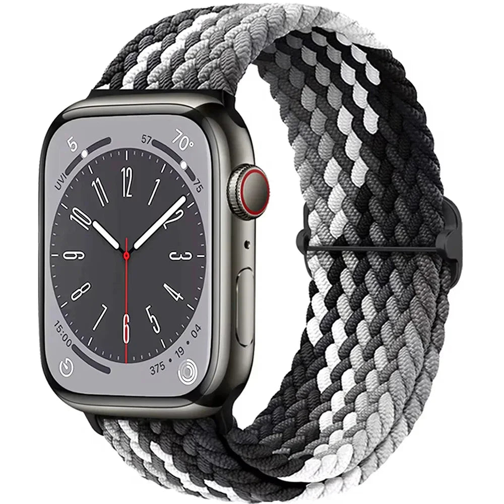 Braided Solo Loop Apple Watch Ultra Band – Elastic Nylon Sport Bracelet for iWatch SE, Series 3–9 (38mm–49mm) Strap