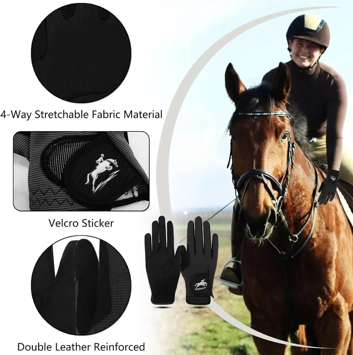 Women’s Equestrian Horse Riding Gloves — Lightweight, Breathable Mesh, Comfortable Grip, All-Weather Color Pack