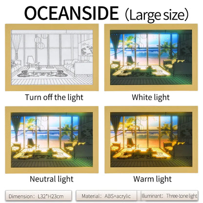 LED Light Painting Wall Art Lamp – Wooden Sunlight Window Dimmable Indoor Night Light Home Decor Table & Bedroom Lighting