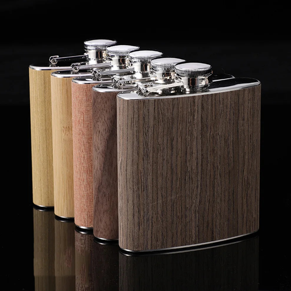6oz Stainless Steel Hip Flask – Wood Grain Leather Wine Bottle, Portable Russian Flag Outdoor Flagon Gift for Men