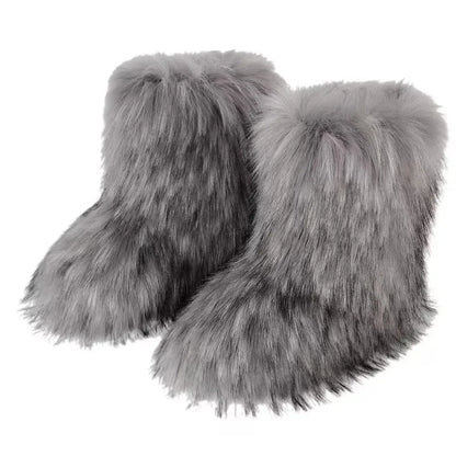 Y2K Women’s Fluffy Mid-Calf Snow Boots – Warm Cotton Winter Fashion Shoes