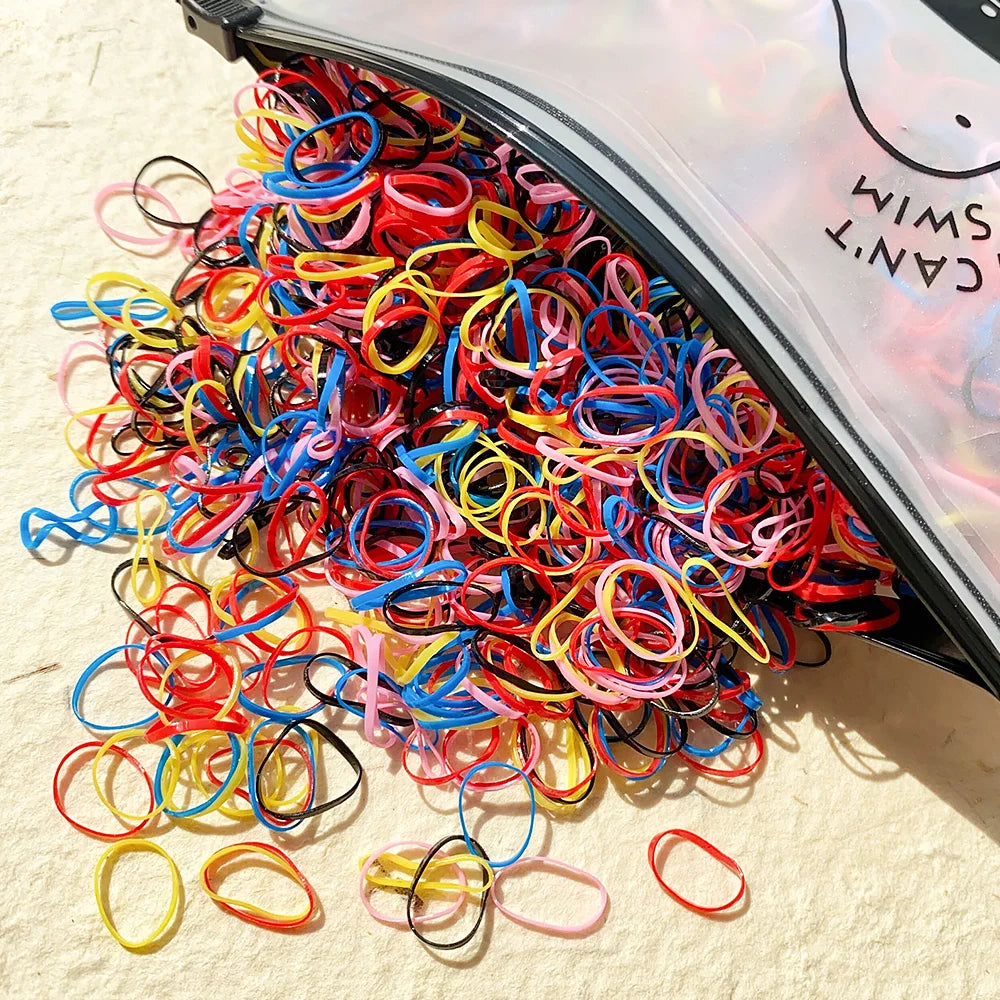 500/1000/2000PCS Colorful Disposable Rubber Hair Ties – Ponytail Holders for Girls & Kids Hair Accessories