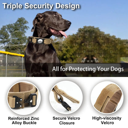 Adjustable Nylon AirTag Dog Collar with Metal Buckle – Anti-Lost Tactical Pet Tracking Accessory