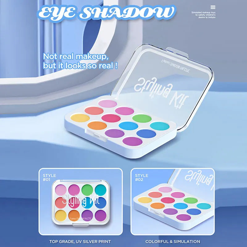 Pretend Makeup Playset, 10 Piece Non-Toxic Toy Cosmetics Set with Eyeshadow Palette, Lipstick, and Applicators (Not Real Makeup)