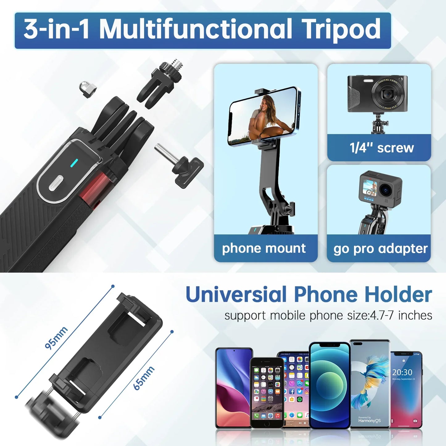 Ulanzi MA09 1.8m Selfie Stick Tripod – Remote Control Tripod for iPhone 16-13 Pro Max & Android with Panoramic Ball Head Holder