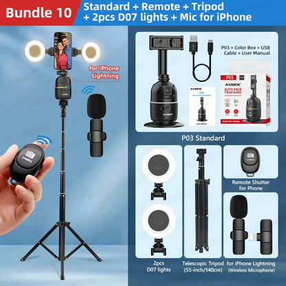 Smart Auto Face Tracking AI Gimbal – 360° Desktop Vlog Stabilizer for Smartphone & Action Camera (Tripod Optional)