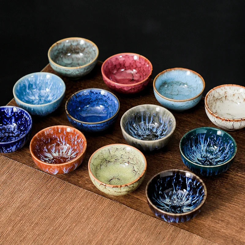 45ml Household Ceramic Teacup – Kiln Change Satin Blue Master Cup for Tea Tasting & Jianzhan Teahouse Teaware