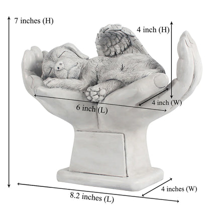 Personalized Dog Memorial Grave Marker – Angel Statue Stone with "In God's Hands" for Pet Headstone & Garden Tribute