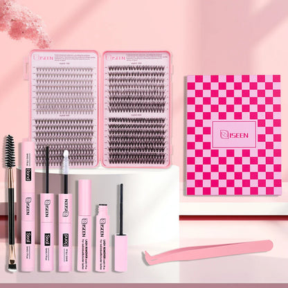 DIY Segmented False Eyelash Set – Large Capacity Cluster Lash Book with Glue, Remover, Tweezers, Brush & Festival Gift