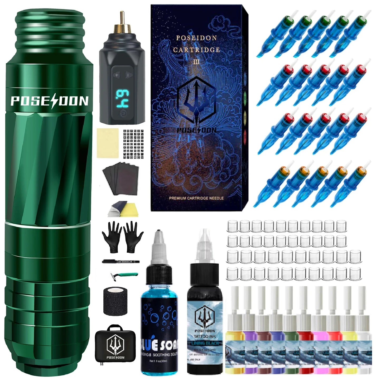 POSEIDON Tattoo Pen Kit – Rotary Electric Tattoo Gun with Power Supply & RCA Interface for Professional Tattoo Artists