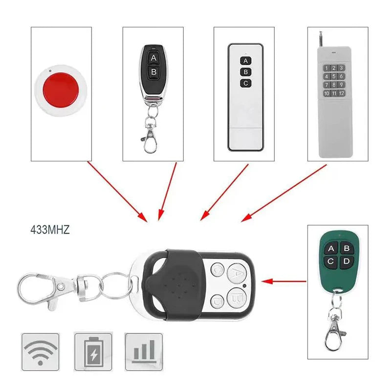Universal 4 Button Garage Door Opener Remote 433MHz Clone Fixed Learning Rolling Code Duplicator
