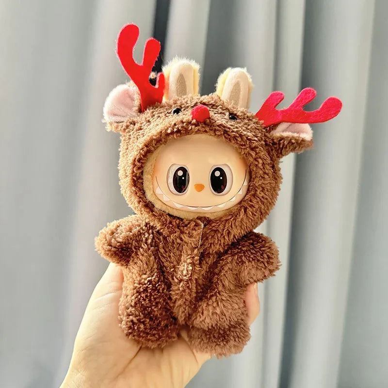 Mini Winter Plush Outfit for Labubu V1–V3 Dolls – Santa, Snowman & Elk Sweater Hat Set, New Year Gift