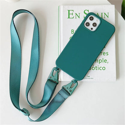 Crossbody Necklace Strap Silicone Case - Matte Shockproof Phone Cover for iPhone 17, 16, 15, 14 Pro Max & More