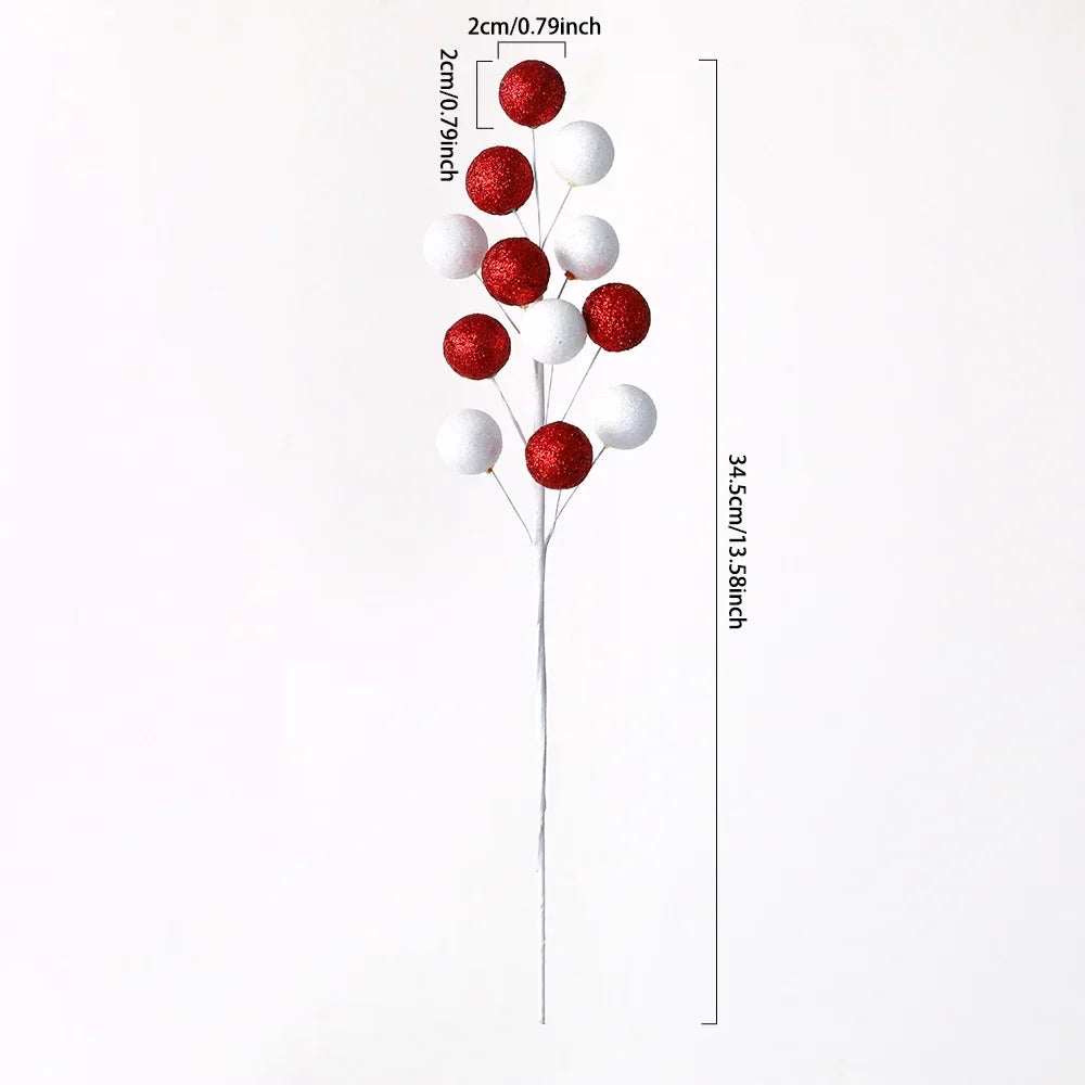 1/2PCS Red & White Woolen Bells – Candy Cane Branches for Xmas Tree, DIY Crafts, Vase & Wreath Christmas Decorations