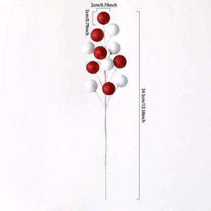 1/2PCS Red & White Woolen Bells – Candy Cane Branches for Xmas Tree, DIY Crafts, Vase & Wreath Christmas Decorations