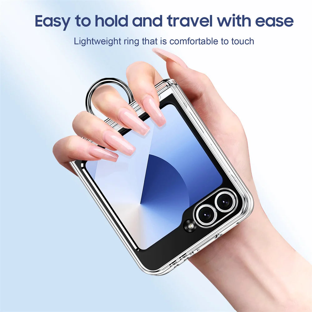 Luxury Wallet Clip Phone Case for Samsung Z Flip — Shockproof Card Slot Cover with Finger Ring for Z Flip 5/6/7/5G