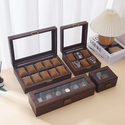 DELESYS Retro Wood Grain Leather Watch Box — Creative Storage Case for Watches, Glasses & Accessories, Gift Box