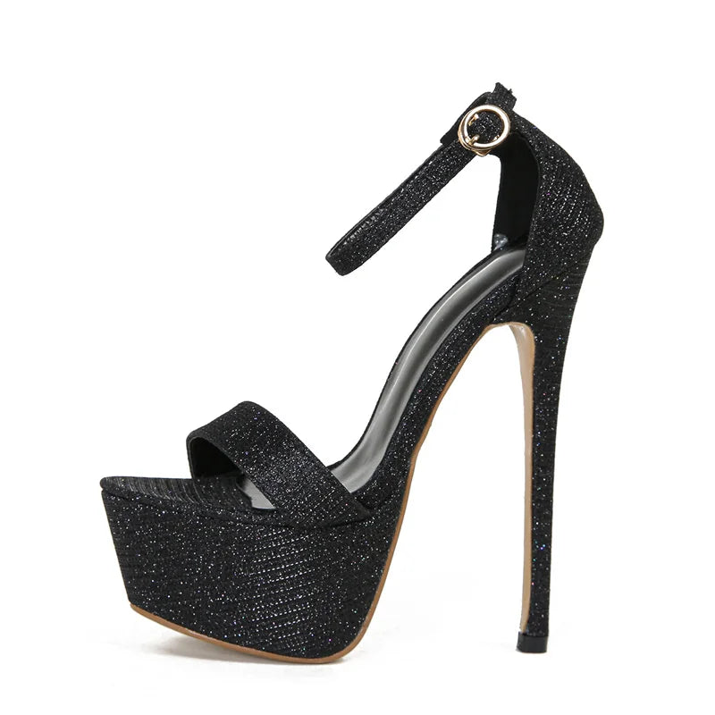 Liyke Women’s Sequined Platform Sandals – Sexy Open Toe Party & Pole Dance Heels, Size 34-46