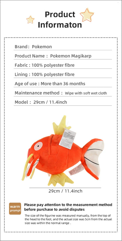 Pokemon Kawaii Magikarp Plush Toy – Cute Cartoon King of Carp Stuffed Doll Pillow Gift for Kids and Friends