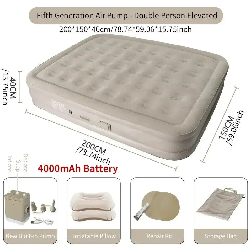 New Inflatable Air Mattress – Built-in Pump Self-Inflating Double Sleeping Pad for Camping or Indoor Use