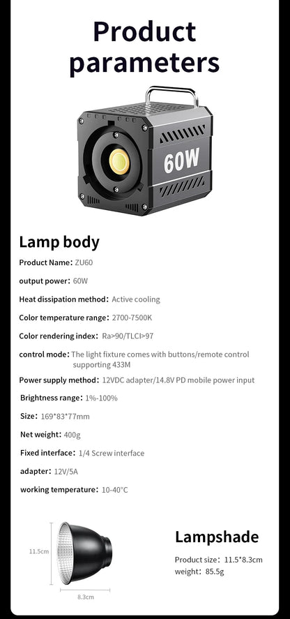 LED Fill Light Handheld COB Photography Light - Dual Color, Gentle Light for Outdoor Shooting, YouTube, TikTok, Vlog with Remote Rocker