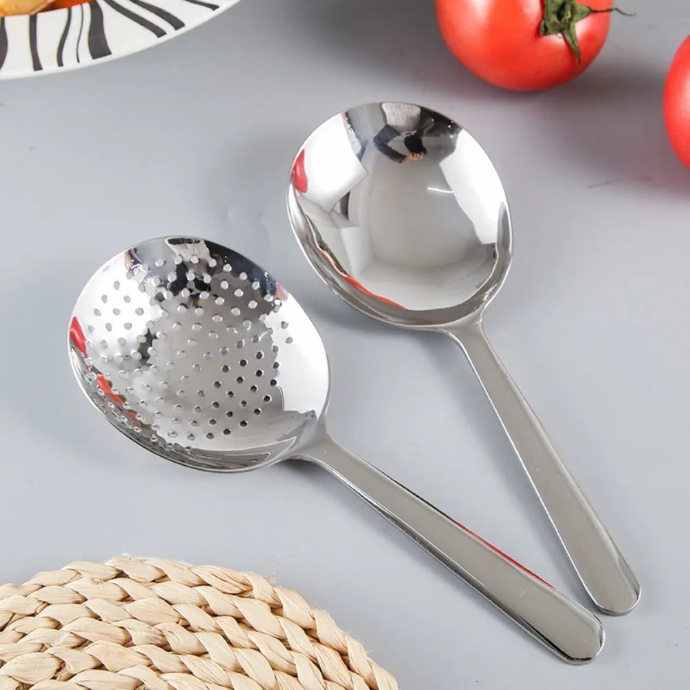Large Stainless Steel Round Spoon — Big Head Rice Serving Spoon with Drain Holes, Heat-Resistant Kitchen Utensil