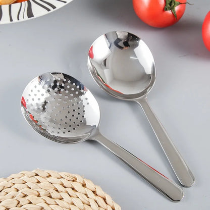 Large Stainless Steel Round Spoon — Big Head Rice Serving Spoon with Drain Holes, Heat-Resistant Kitchen Utensil