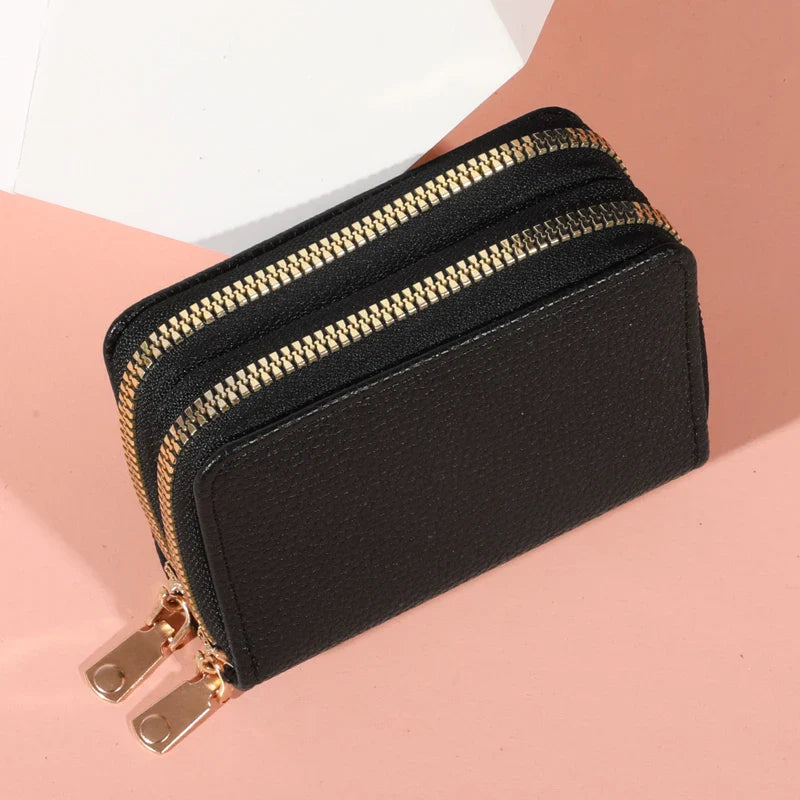 Women’s Zipper Short Purse – Lychee Pattern, Large Capacity Multi-Card & Coin Holder