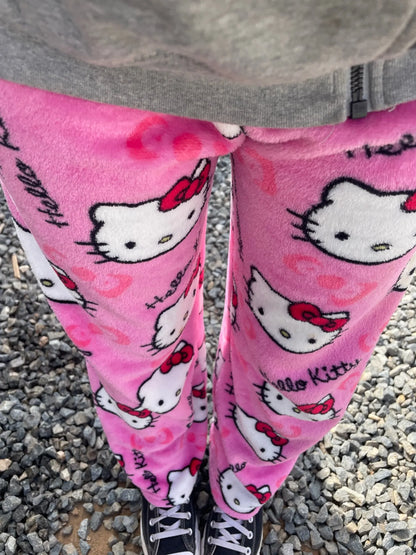 Y2K Hello Kitty Sanrio Pajama Pants – Women’s Anime Cartoon Sleepwear, Cozy Couple Home Trousers
