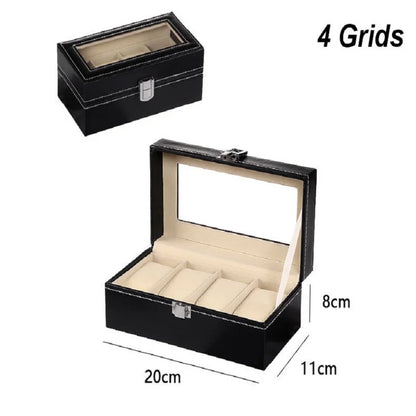 DELESYS PU Leather Watch Box – 2/3/4/5/6/8/10/12 Slot Storage Case with Lock, Traditional Style Gift Box