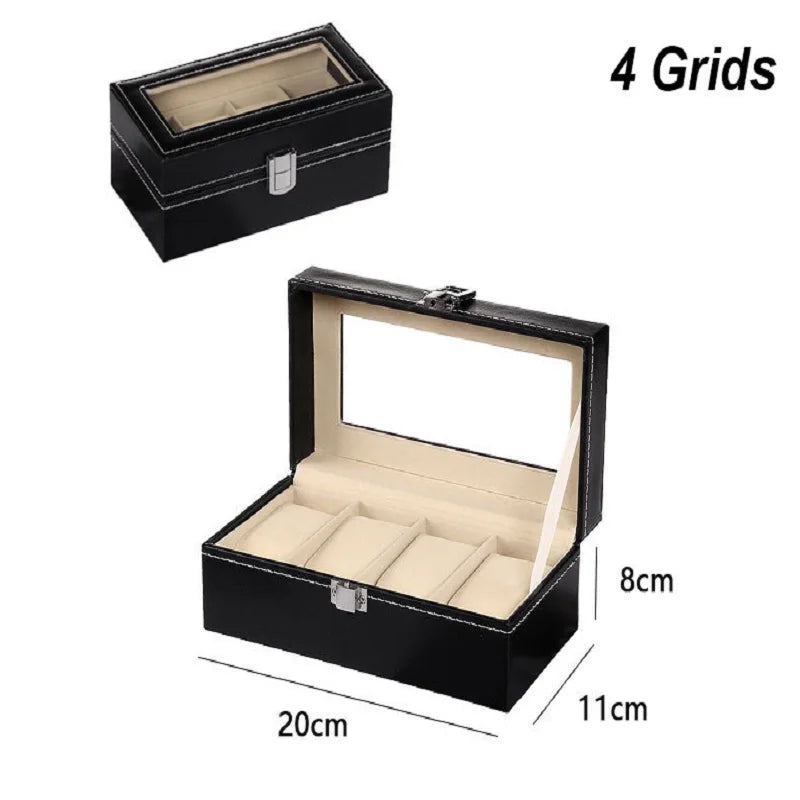 DELESYS PU Leather Watch Box — 2/3/4/5/6/8/10/12 Slot Traditional Style Storage Case with Lock, Gift Watch Organizer