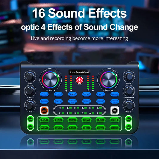 X60 Voice Changer Sound Card – Sound Mixer Board with Multiple Effects for Live Streaming & Music Recording