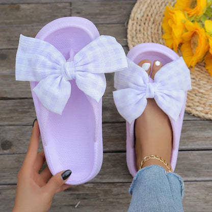Women's Leopard Bow Flip Flops - Soft Thick-Soled Cloud Slippers for Summer Beach & Travel