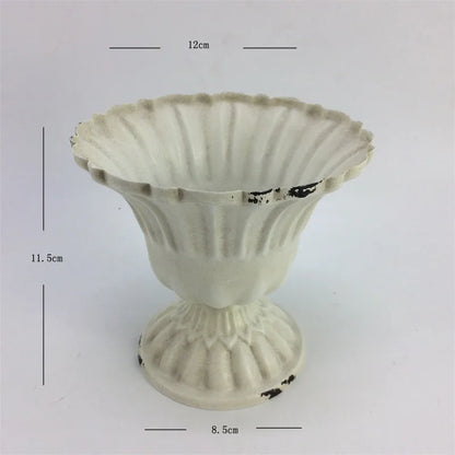 Old Goblet Antique Flower Vase – White Retro European Iron Table Arrangement Container with Handles