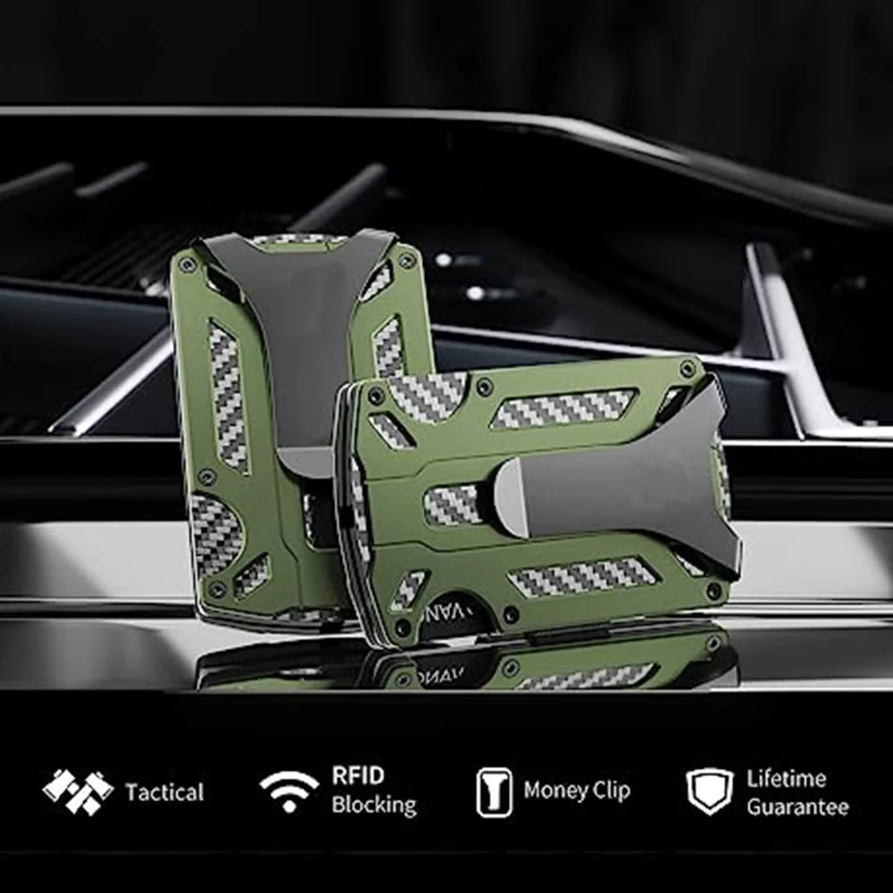 Metal Wallet for Men – Minimalist Slim RFID Blocking Carbon Fiber Front Pocket Wallet with Card Holder & Money Clip