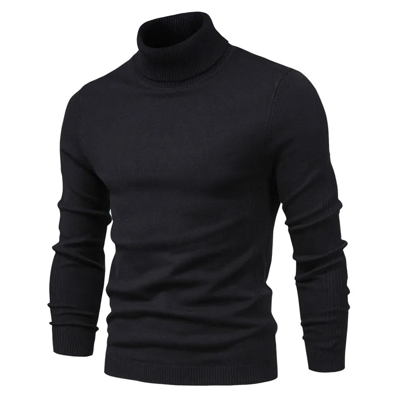 Men's Winter Turtleneck Sweater - Solid Color Warm Slim Fit High Neck Long Sleeve Casual Pullover Top