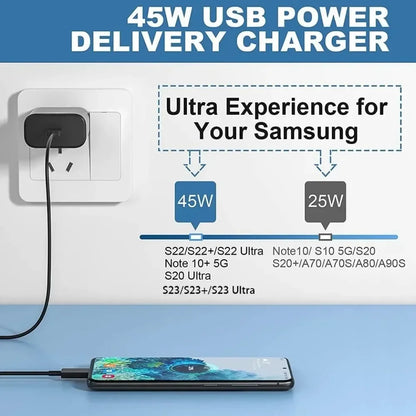 PD 45W USB-C Fast Charger — High-Speed Wall Adapter for Samsung Galaxy S24/S23 Ultra, Note, iPhone 15, Xiaomi 14
