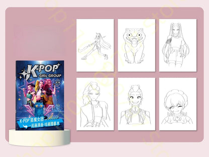 2025 KPop Demon Hunter Coloring Book – Line Drawing Picture Book, Painting Activity for Kids, Birthday Gift