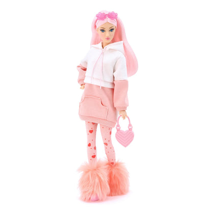 DEFA Lucy Love Fashion Doll – Pink Hoodie, Heart-Print Tights & Chunky Boots