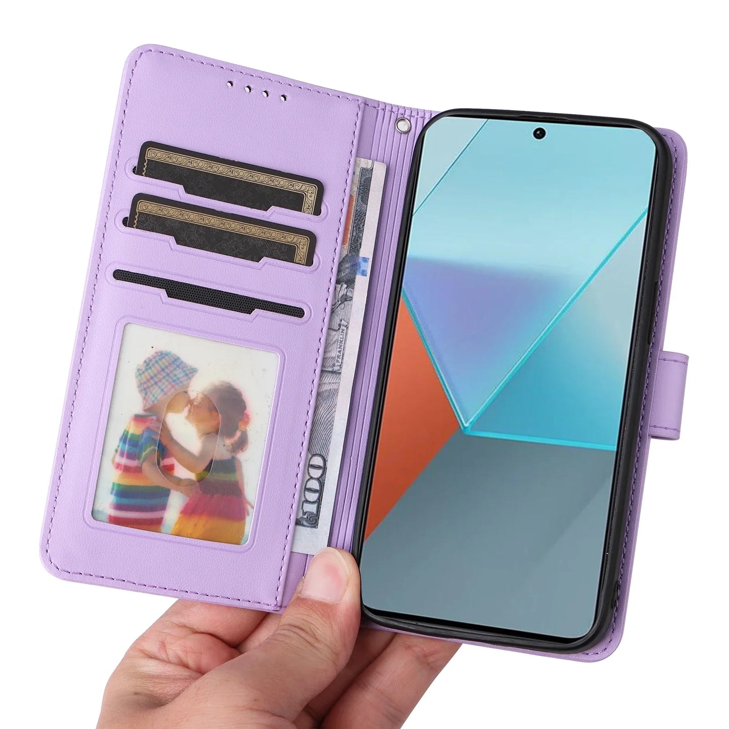 2-in-1 Magnetic Card Slot Leather Wallet Case for Xiaomi Redmi Note 13 Pro Plus, 12, 13C, 13T, C65 & POCO X6 5G – Stand Bag with Strap Cover