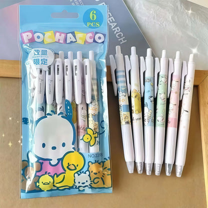 6PCS Kawaii Sanrio Pochacco Gel Pens – Cute Cartoon Retractable Pens for Writing, Journals & Office Supplies