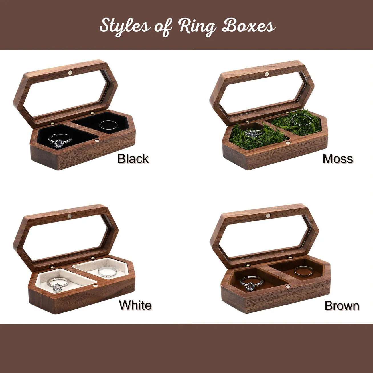 Personalized Walnut Wooden Ring Box - Custom Engraved Engagement & Wedding Ring Holder Gift for Couples, Brides & Grooms