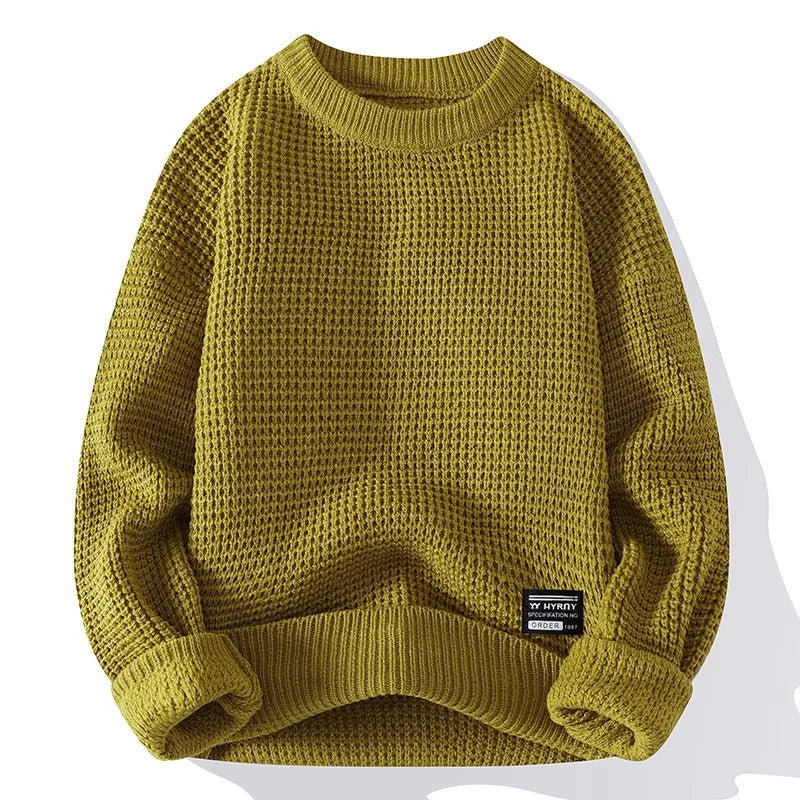 Men’s Knit Pullover Sweater - Round Neck Long Sleeve Casual Autumn Winter Top