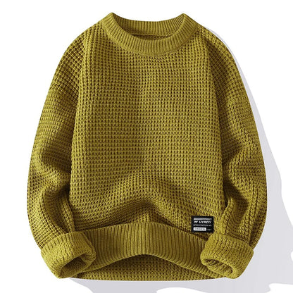 Men’s Knit Pullover Sweater - Round Neck Long Sleeve Casual Autumn Winter Top