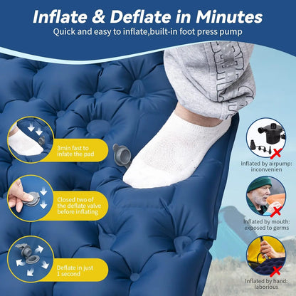Double Camping Air Mattress with Pillow - Waterproof, Inflatable Sleeping Pad for Nature Hikes