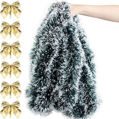 Christmas Bow Tinsel Ribbon Garland – Green Ribbon for Tree, Wreath & Holiday Decor